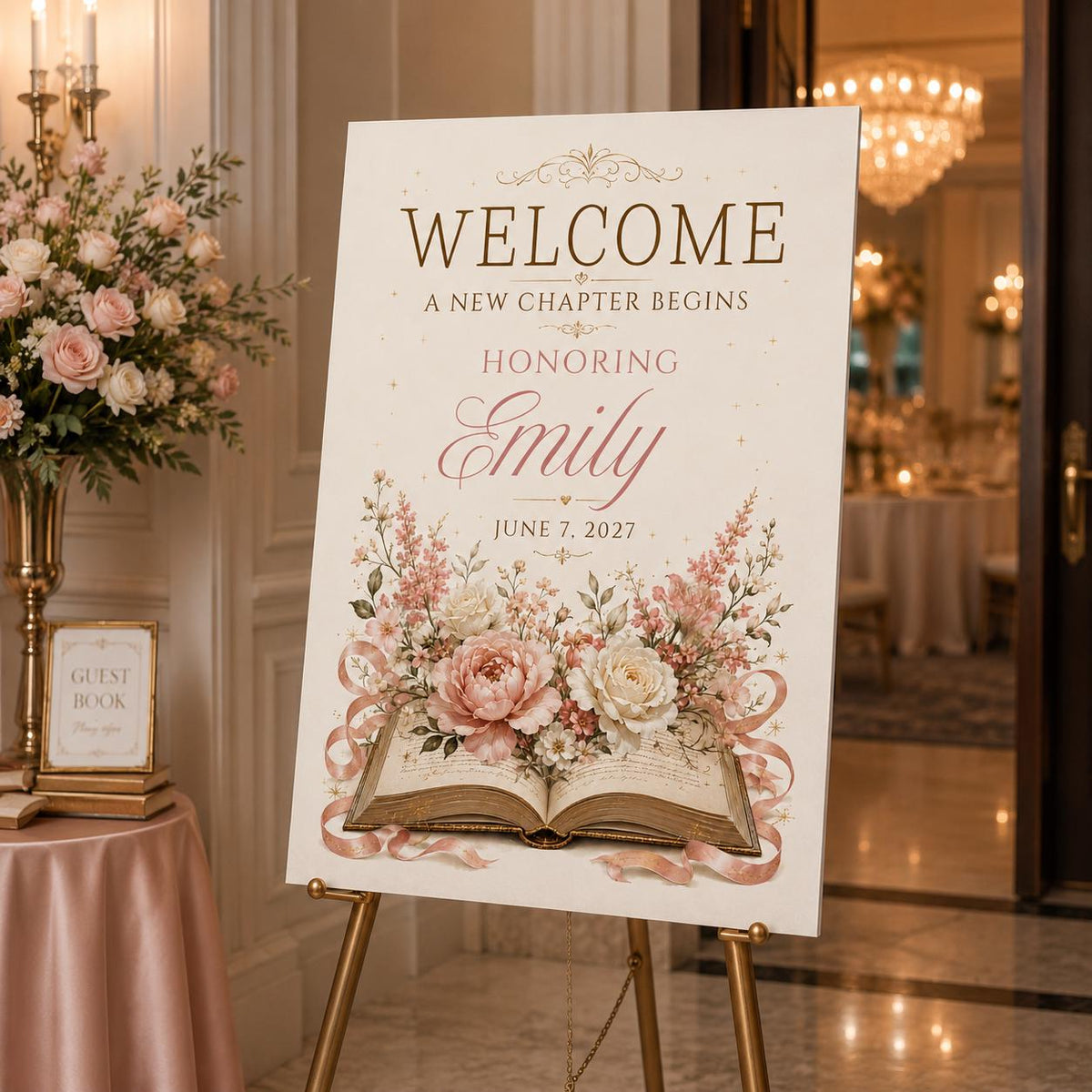 Floral Retirement Welcome Sign — print-ready retirement party design from VoltBy