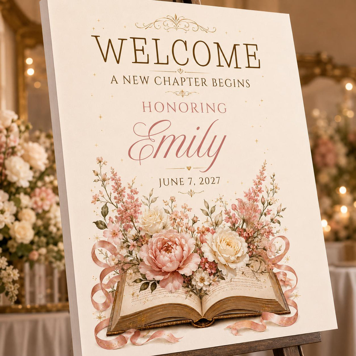 Floral Retirement Welcome Sign — digital welcome sign, instant download