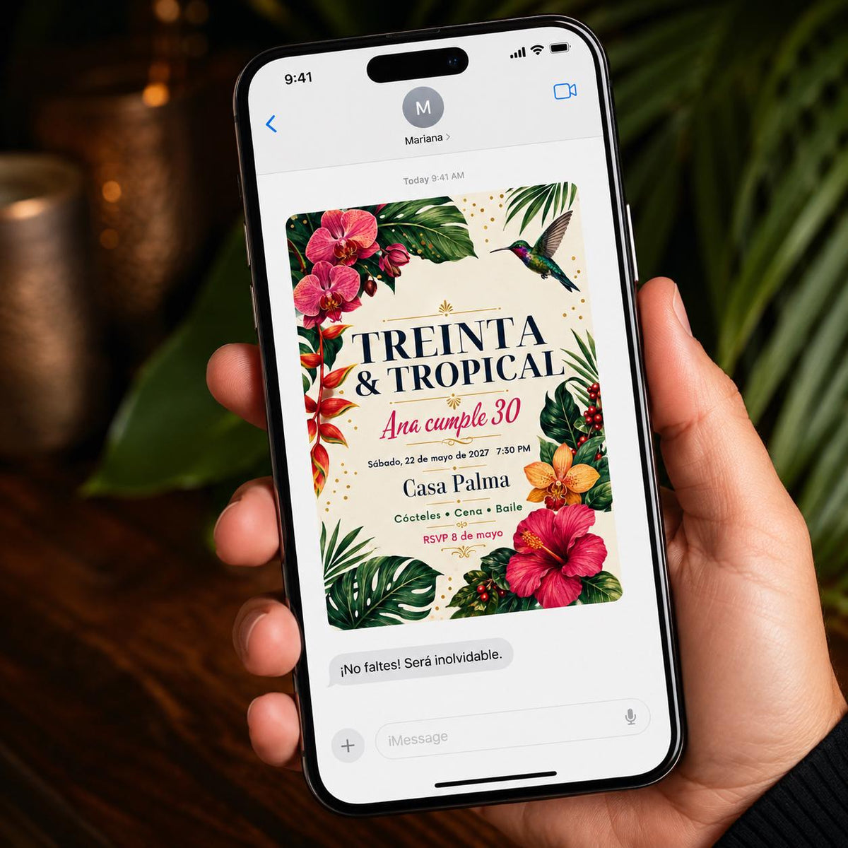 Floral Spanish 30th Birthday Invitation — tropical design