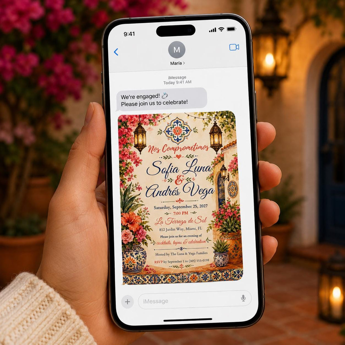 Floral Spanish Engagement Party Invitation — invitation you personalize in Canva