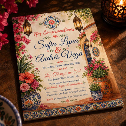 Floral Spanish Engagement Party Invitation — engagement party stationery by VoltBy