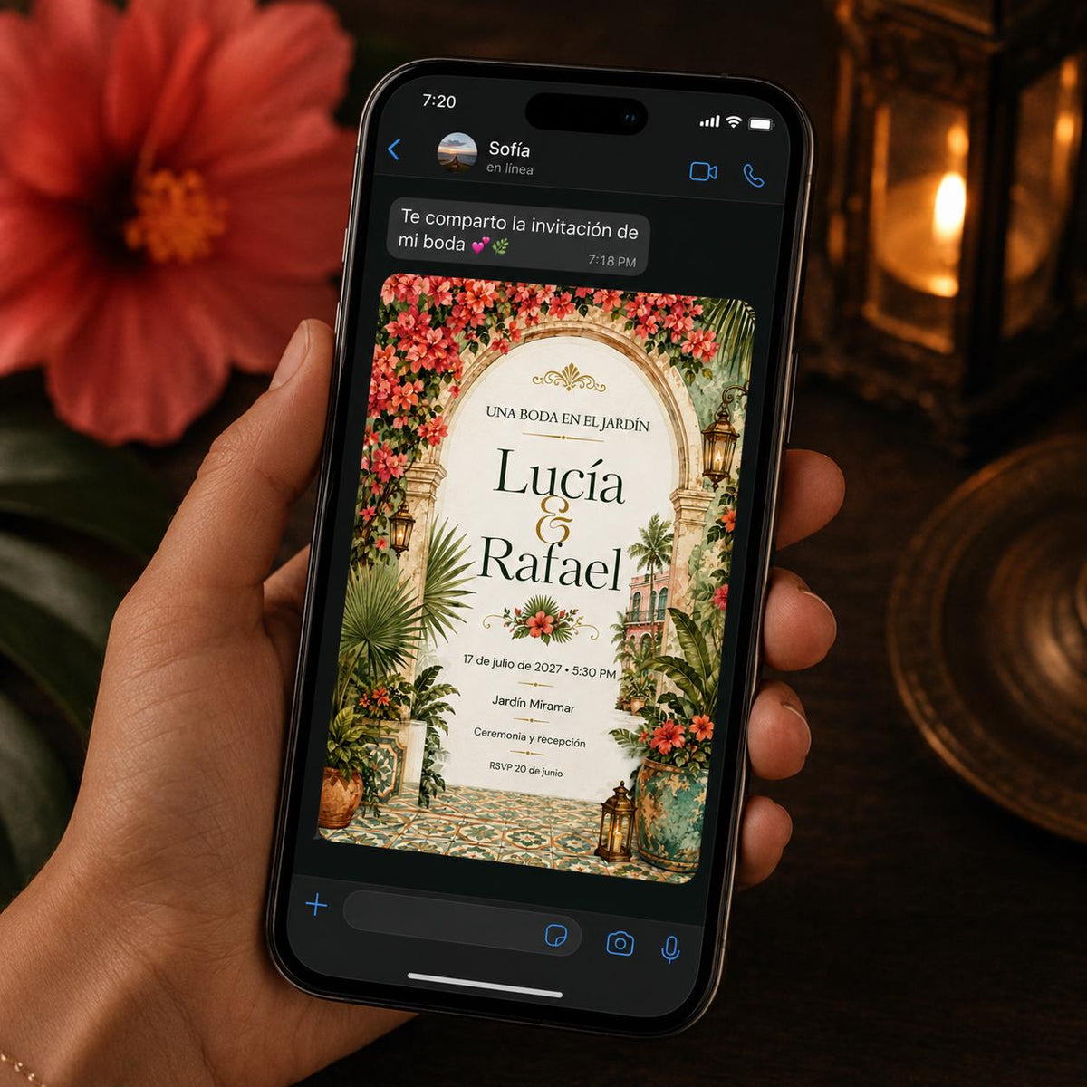 Floral Spanish Garden Wedding Invitation — invitation you personalize in Canva