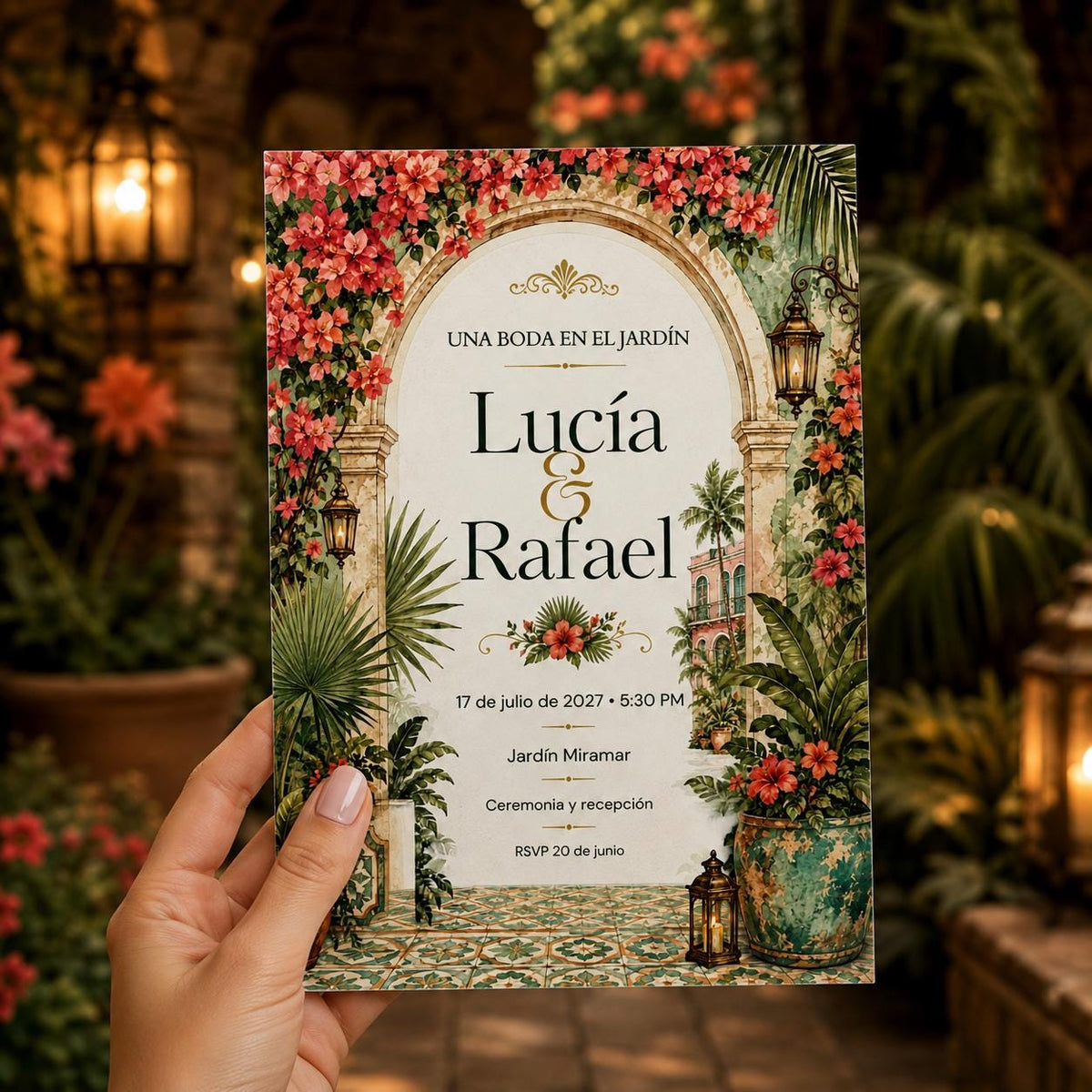 Floral Spanish Garden Wedding Invitation — print-ready wedding design from VoltBy