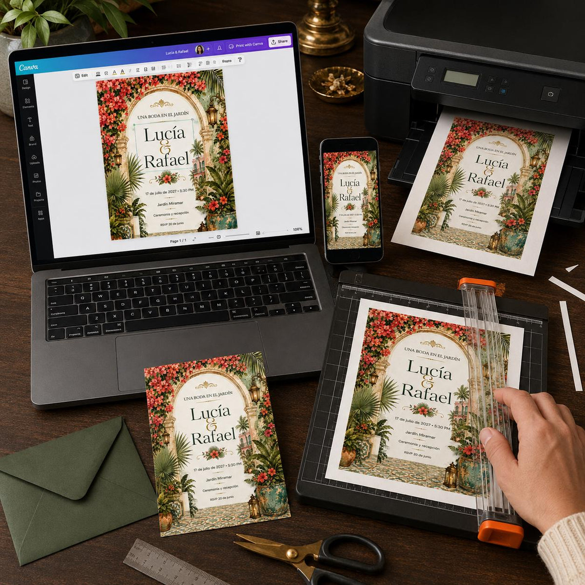 Floral Spanish Garden Wedding Invitation — digital invitation, instant download