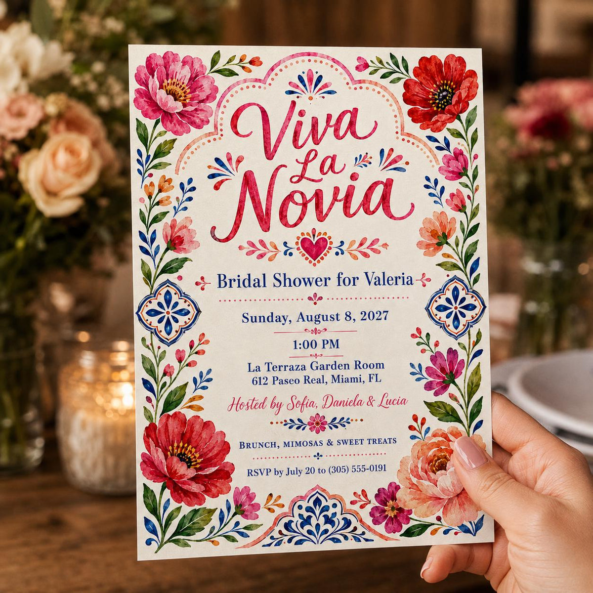 Floral Viva La Novia Bridal Shower Invitation — invitation you personalize in Canva