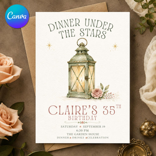 Floral Watercolor 35th Birthday Invitation — editable Canva template