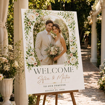 Floral Wedding Welcome Sign with Photo — print-ready wedding design from VoltBy