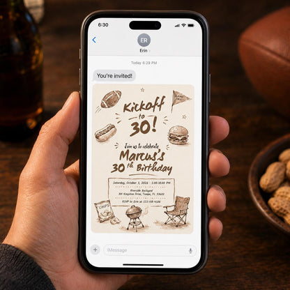 Football 30th Birthday Invitation — invitation you personalize in Canva