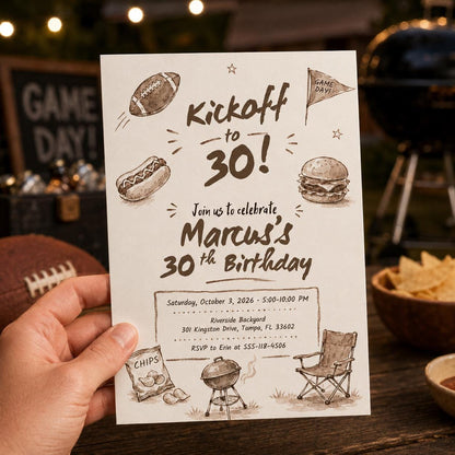 Football 30th Birthday Invitation — print-ready 30th birthday party design from VoltBy