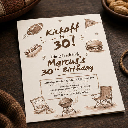Football 30th Birthday Invitation — 30th birthday party stationery by VoltBy