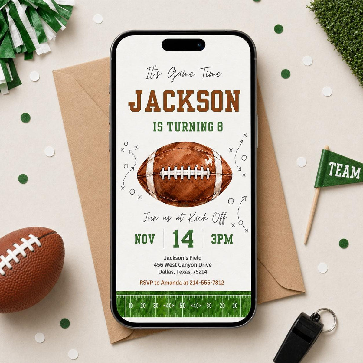 Football Birthday Invitation — invitation you personalize in Canva