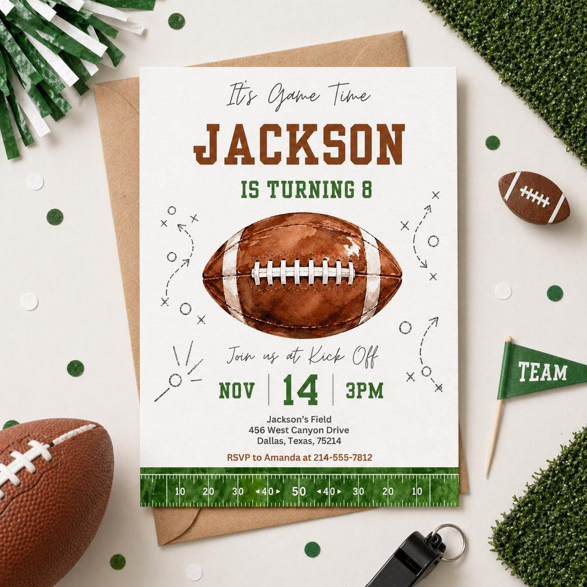 Football Birthday Invitation — print-ready birthday party design from VoltBy