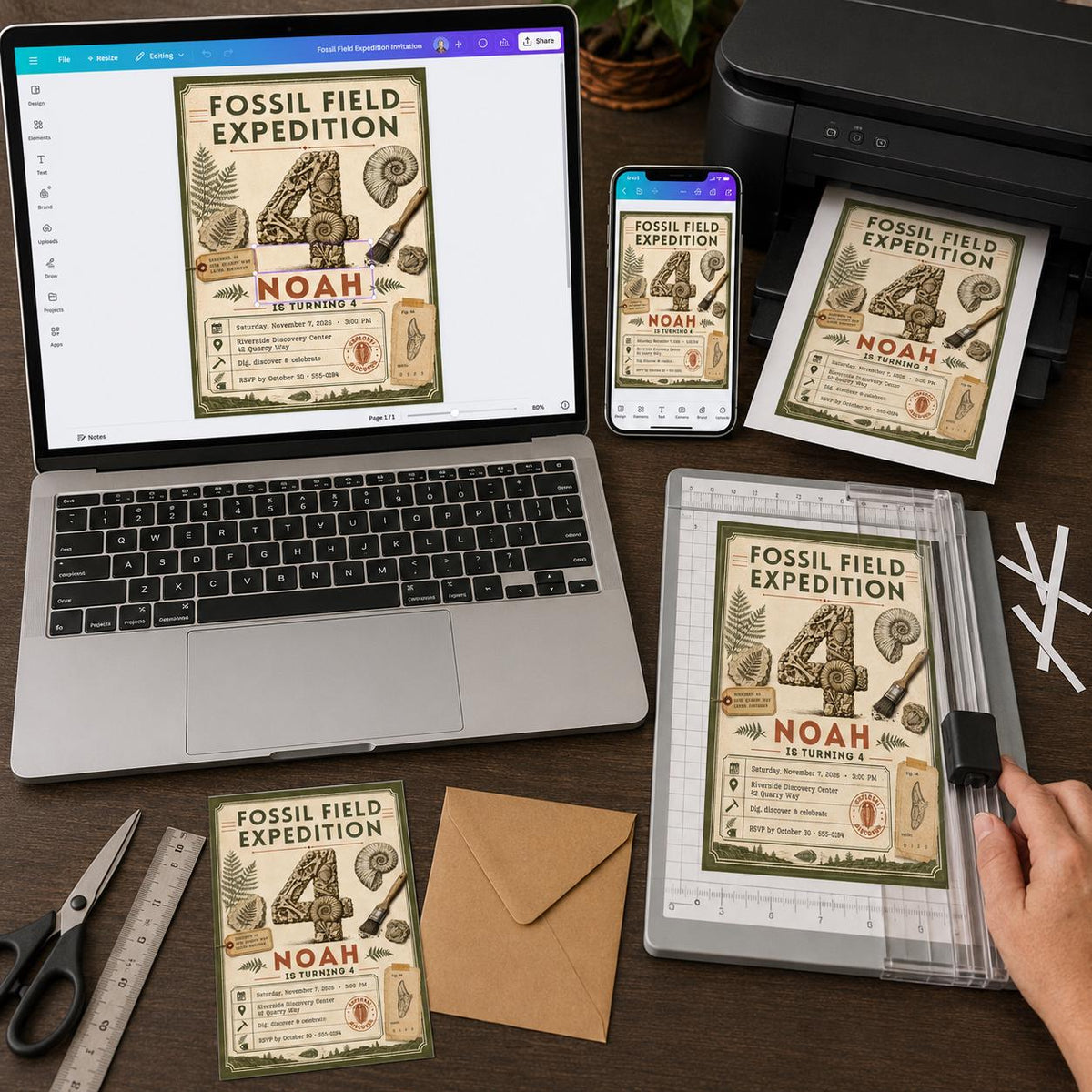 Fossil 4th Birthday Invitation — digital invitation, instant download