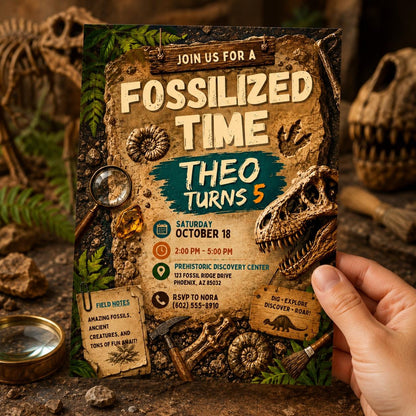 Fossil Dinosaur Birthday Invitation — birthday party stationery by VoltBy