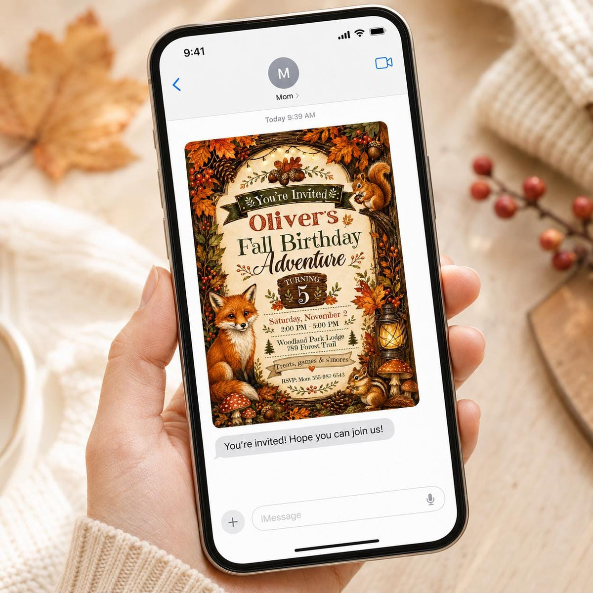 Fox Woodland 5th Birthday Invitation — invitation you personalize in Canva