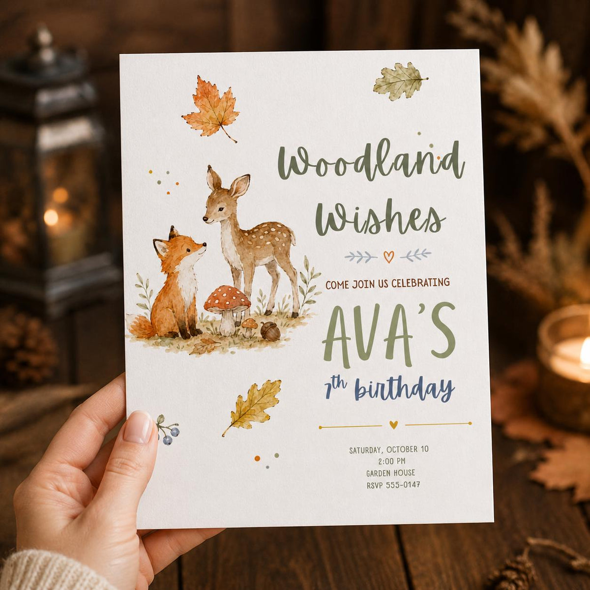 Fox Woodland 7th Birthday Invitation — print-ready 7th birthday party design from VoltBy