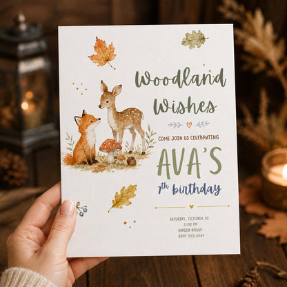 Fox Woodland 7th Birthday Invitation — print-ready 7th birthday party design from VoltBy