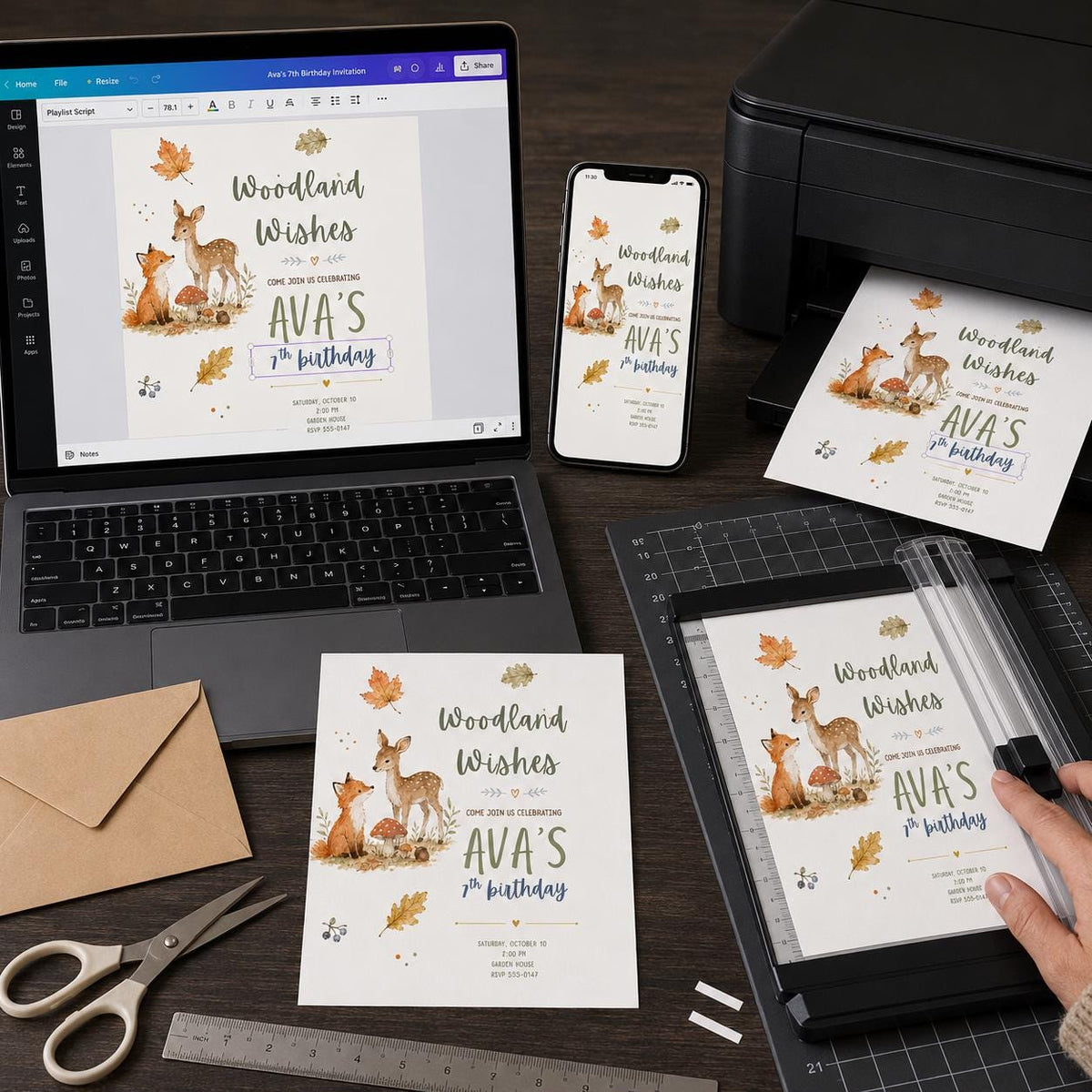 Fox Woodland 7th Birthday Invitation — digital invitation, instant download