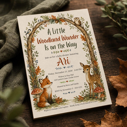 Fox Woodland Baby Shower Invitation — owl design