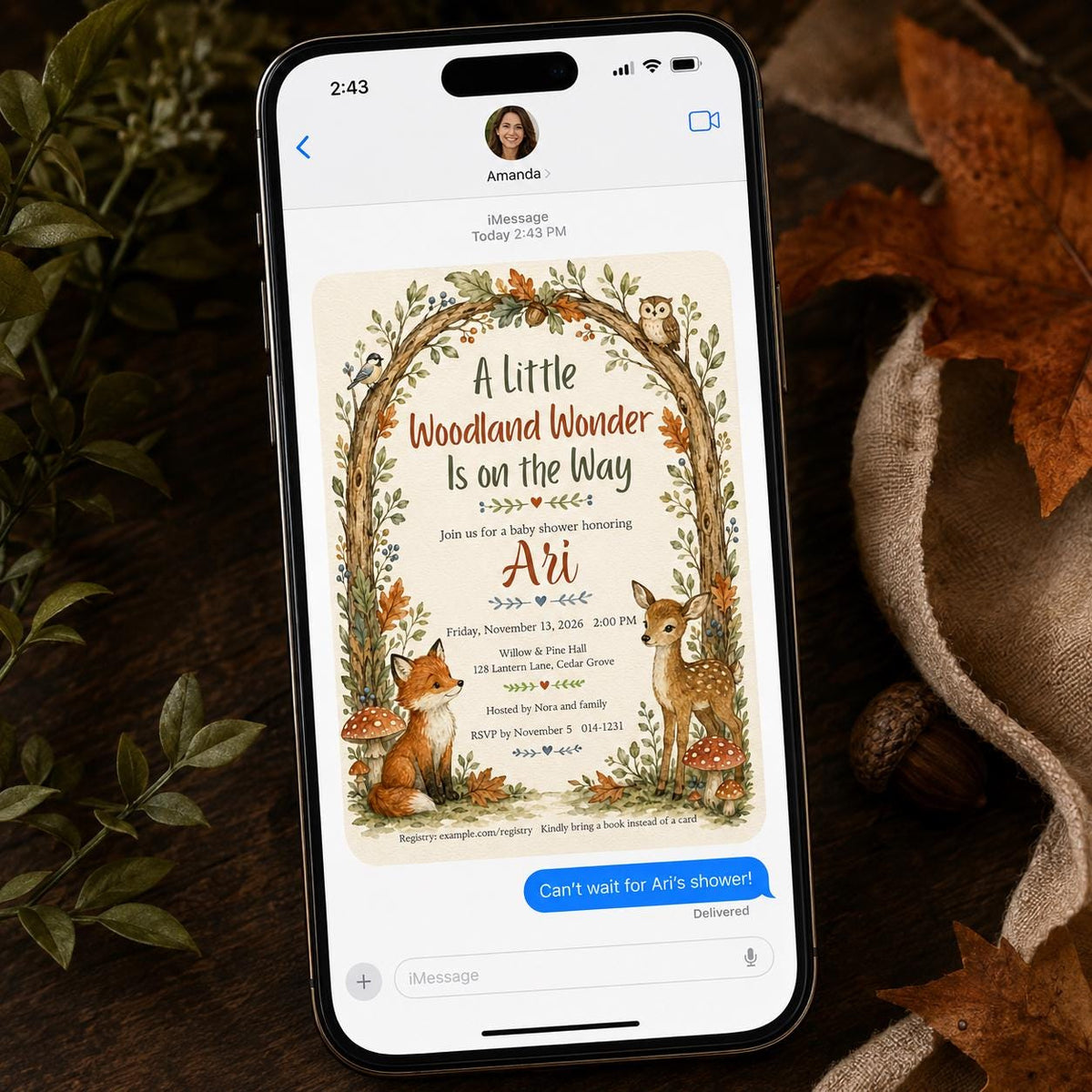 Fox Woodland Baby Shower Invitation — invitation you personalize in Canva