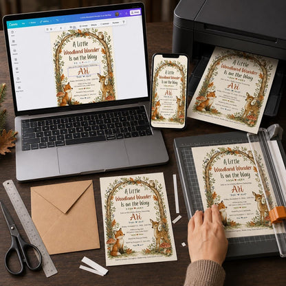 Fox Woodland Baby Shower Invitation — digital invitation, instant download