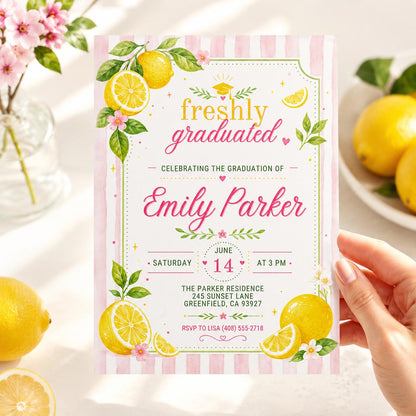 Freshly Graduated Lemon Graduation Invitation — invitation you personalize in Canva