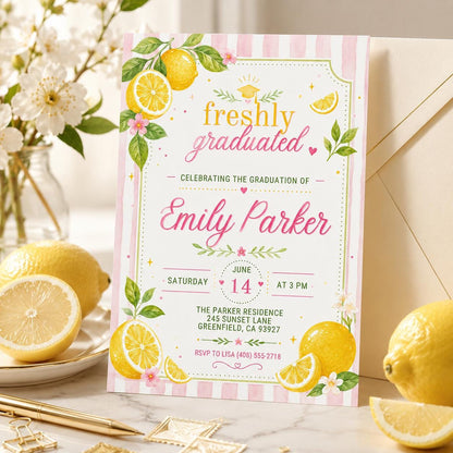 Freshly Graduated Lemon Graduation Invitation — digital invitation, instant download