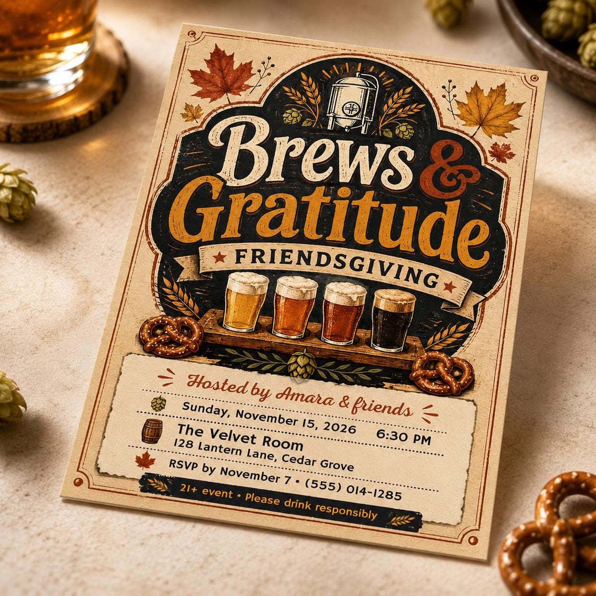 Friendsgiving Beer Tasting Invitation — invitation you personalize in Canva
