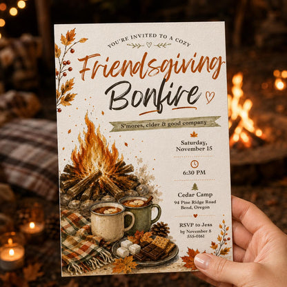 Friendsgiving Bonfire Invitation — invitation you personalize in Canva