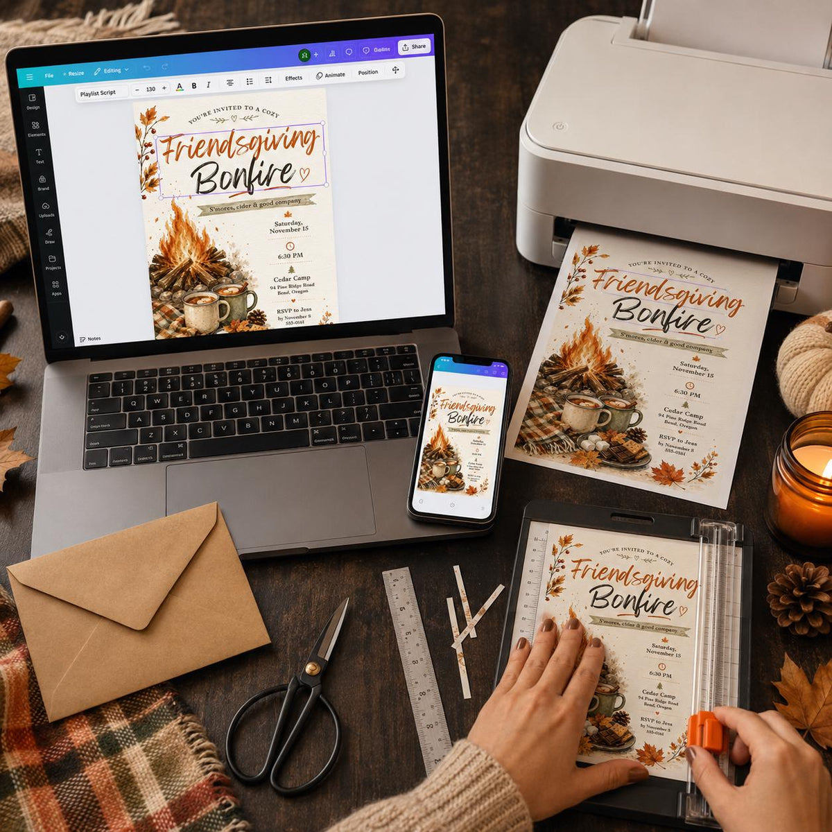 Friendsgiving Bonfire Invitation — print-ready Friendsgiving design from VoltBy