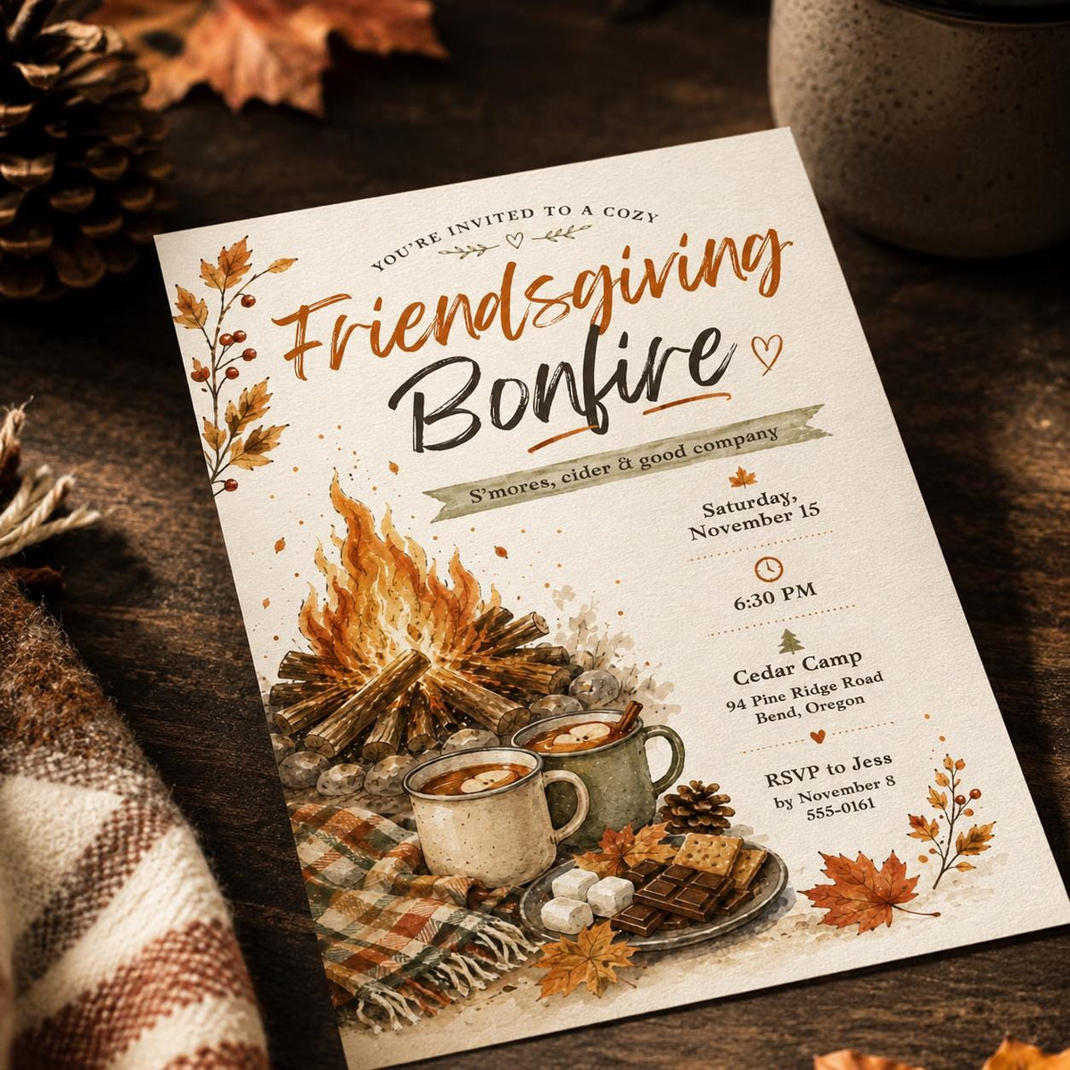 Friendsgiving Bonfire Invitation — digital invitation, instant download