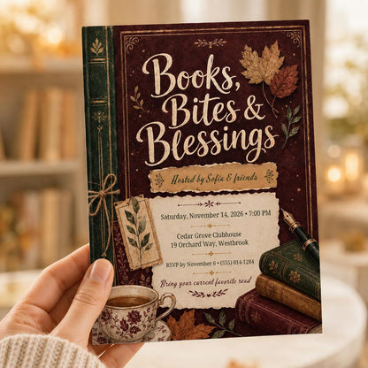 Friendsgiving Book Club Invitation — print-ready Friendsgiving design from VoltBy