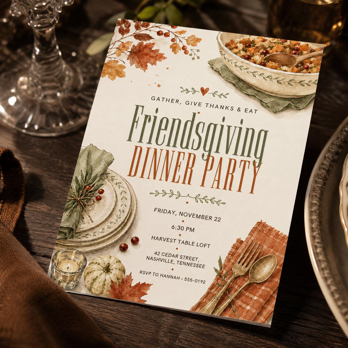 Friendsgiving Dinner Invitation — Thanksgiving gathering stationery by VoltBy