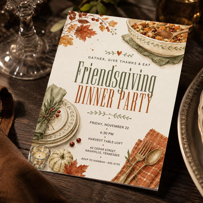 Friendsgiving Dinner Invitation — Thanksgiving gathering stationery by VoltBy