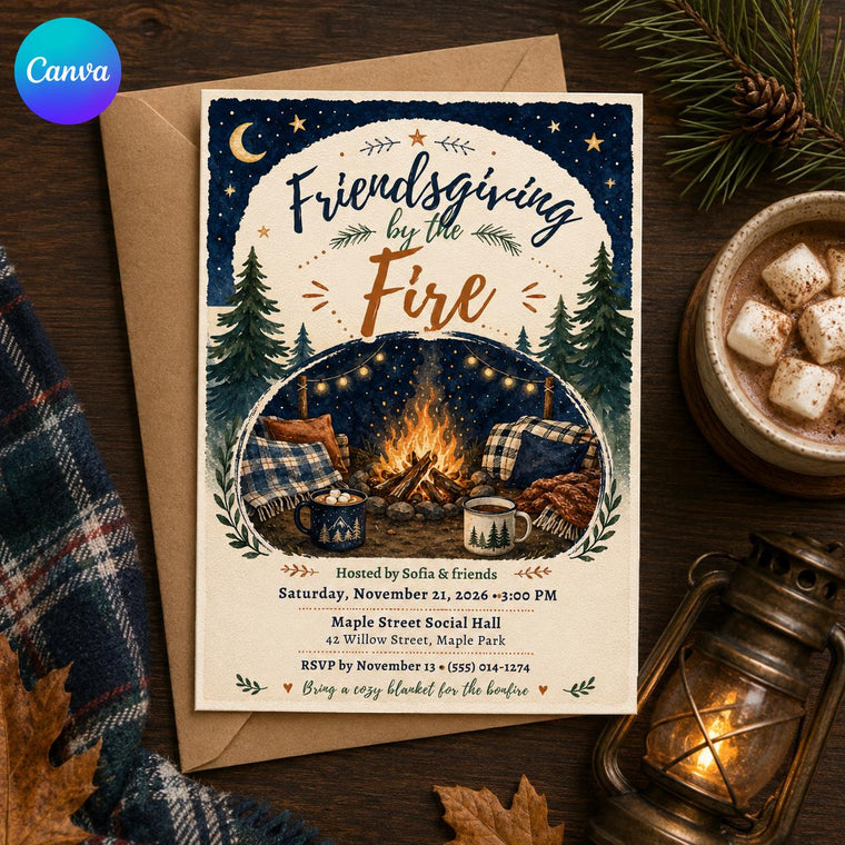 Friendsgiving Invitation: Bonfire Dinner Party by the Fire