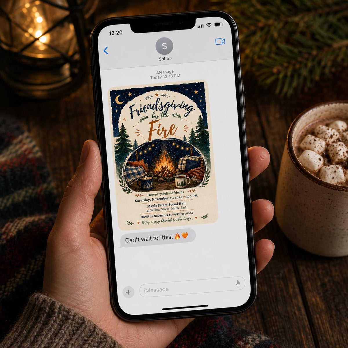Friendsgiving Invitation: Bonfire Dinner Party by the Fire — invitation you personalize in Canva