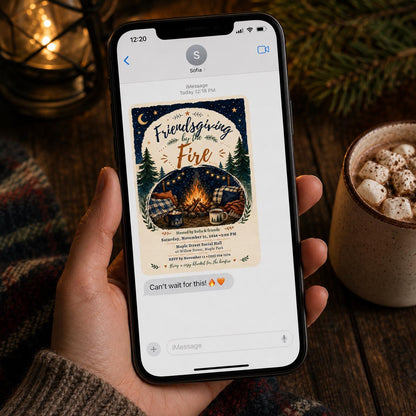 Friendsgiving Invitation: Bonfire Dinner Party by the Fire — invitation you personalize in Canva