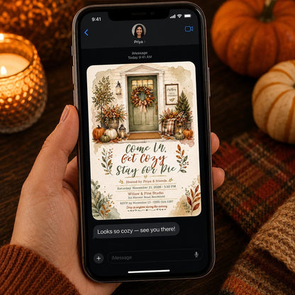 Friendsgiving Invitation: Cozy Pie Night Party — print-ready Friendsgiving design from VoltBy