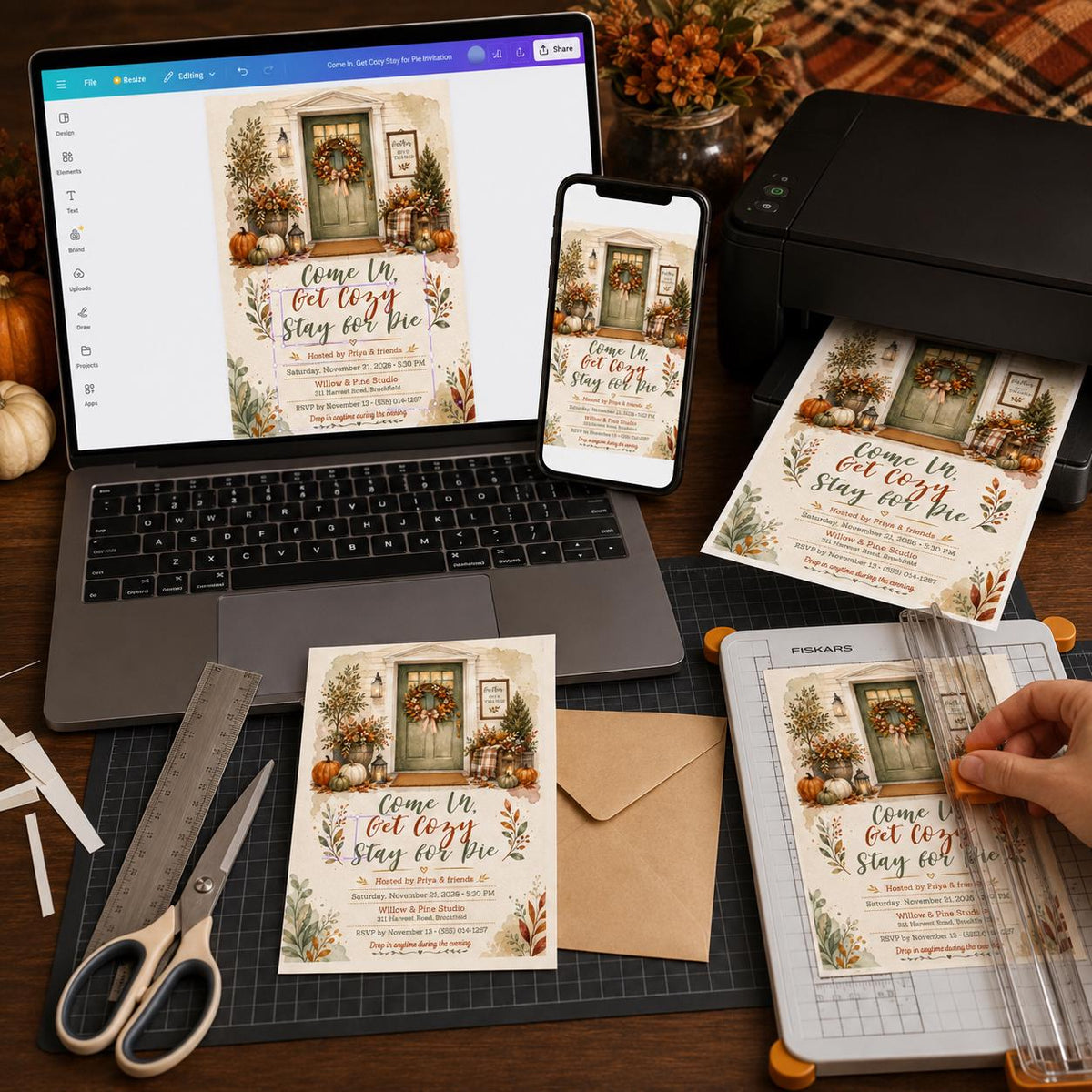 Friendsgiving Invitation: Cozy Pie Night Party — Friendsgiving stationery by VoltBy