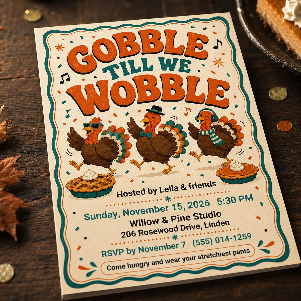 Friendsgiving Invitation: Gobble Till We Wobble Thanksgiving Dinner Party — invitation you personalize in Canva