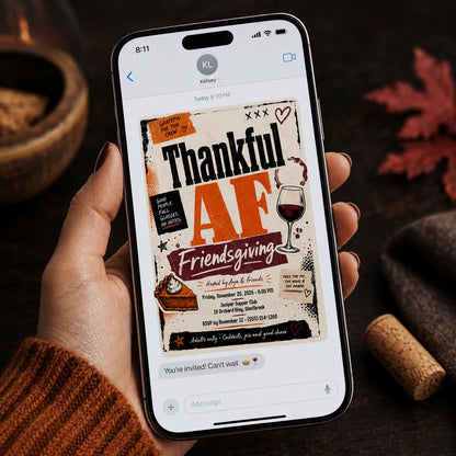 Friendsgiving Invitation: Thankful AF Adult Thanksgiving Dinner Party — Thanksgiving gathering stationery by VoltBy