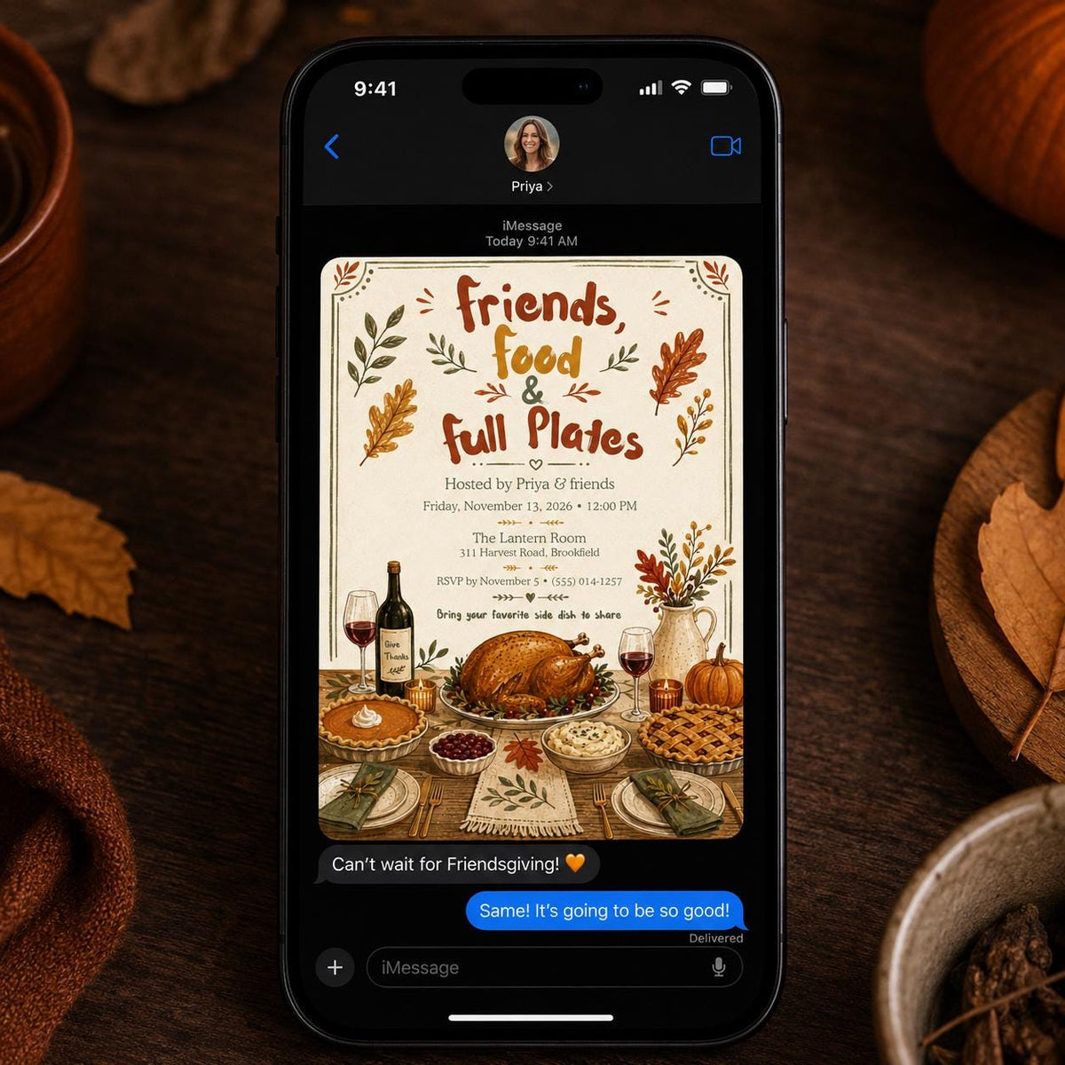 Friendsgiving Invitation: Thanksgiving Potluck Dinner Party — digital invitation, instant download