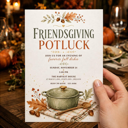 Friendsgiving Potluck Invitation — print-ready Thanksgiving gathering design from VoltBy