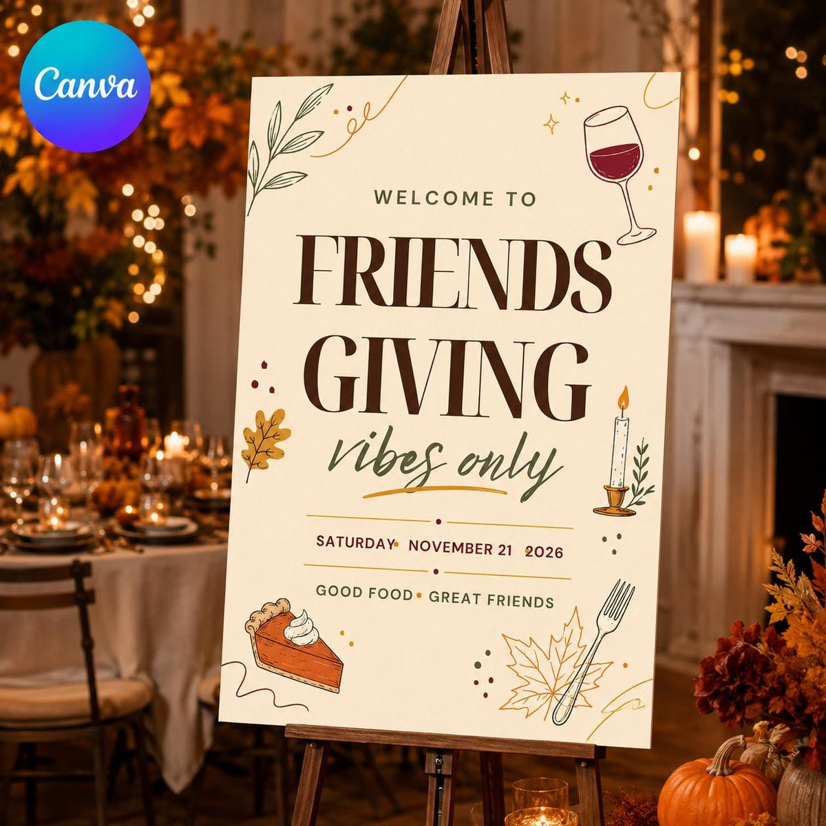 Friendsgiving Welcome Sign — editable Canva template