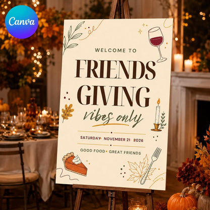 Friendsgiving Welcome Sign — editable Canva template