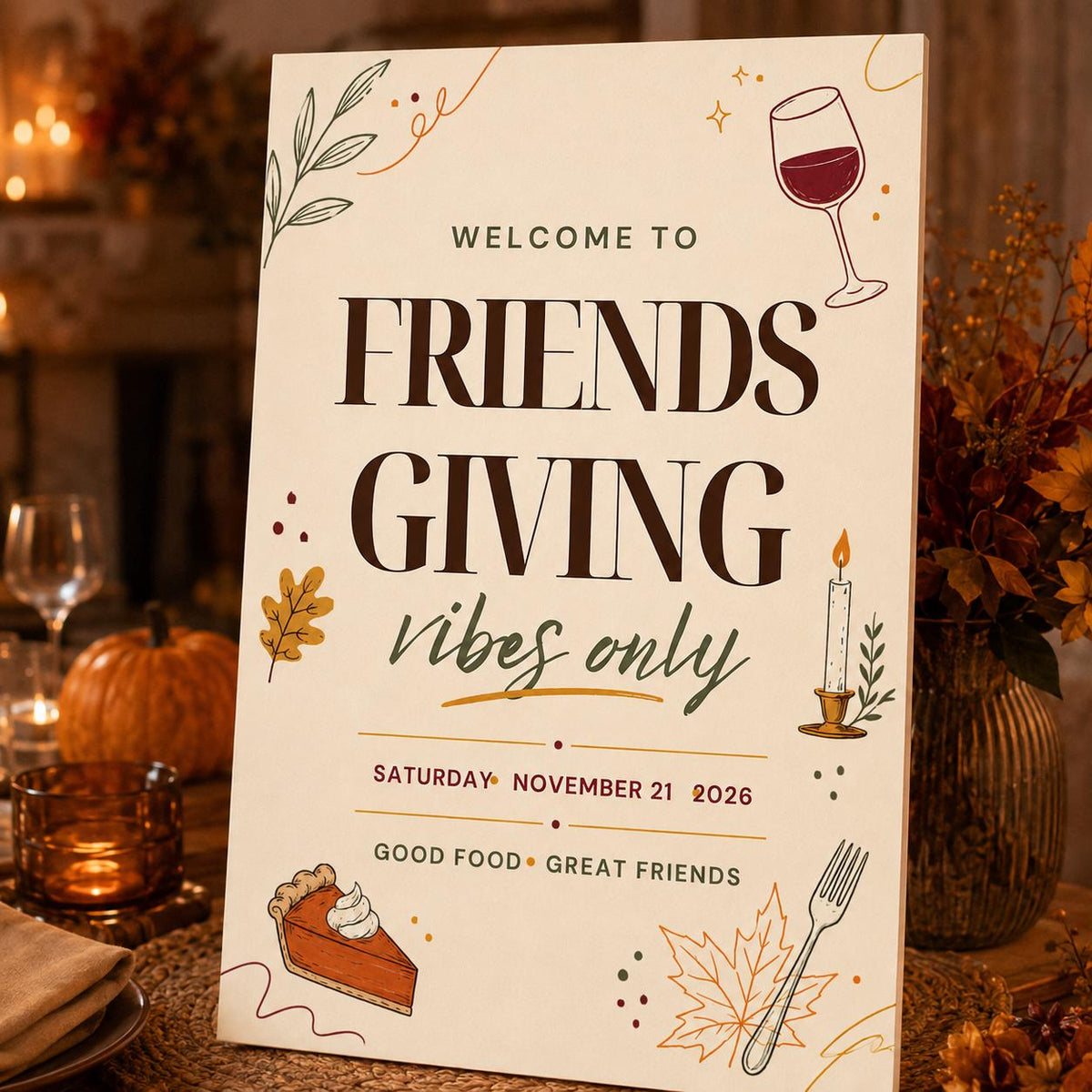 Friendsgiving Welcome Sign — welcome sign you personalize in Canva