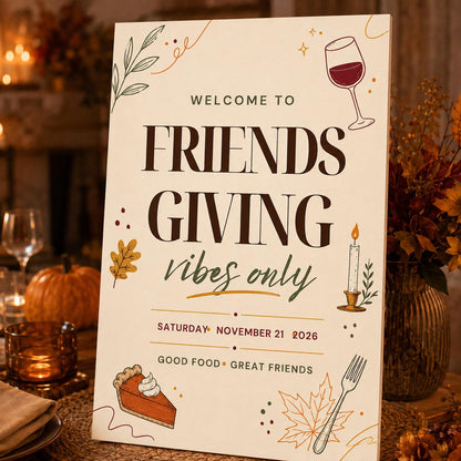 Friendsgiving Welcome Sign — welcome sign you personalize in Canva