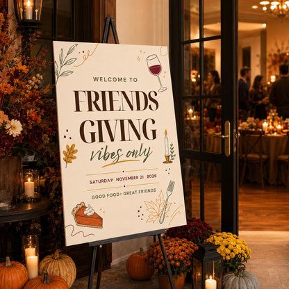 Friendsgiving Welcome Sign — Thanksgiving gathering stationery by VoltBy