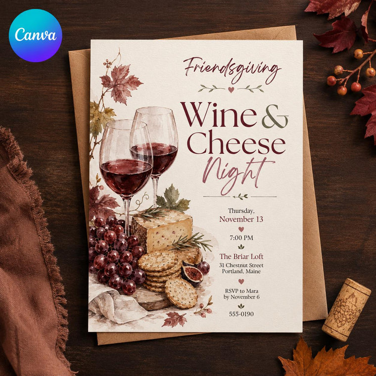 Friendsgiving Wine and Cheese Invitation