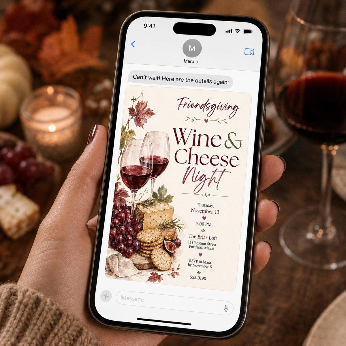 Friendsgiving Wine and Cheese Invitation — invitation you personalize in Canva